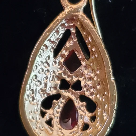 Vintage Gold & Red Teardrop Marquisite Pendant on Multi-Chain Necklace Set - Picture 8 of 15